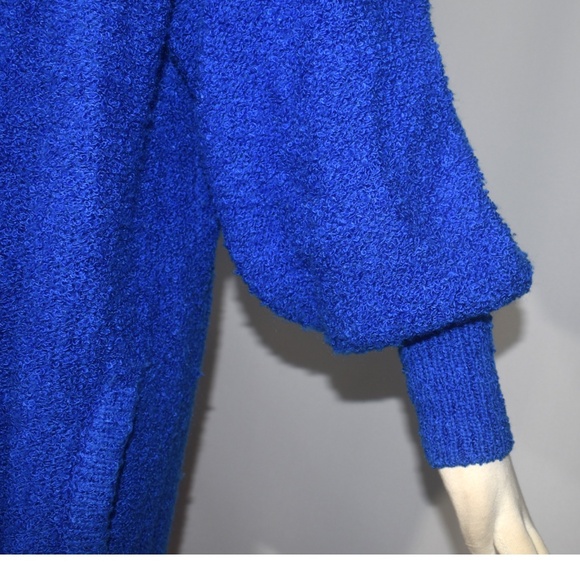 Vintage 80s Royal Blue Balloon Sleeves Cardigan Sweater Open Front Pockets M - Picture 5 of 10